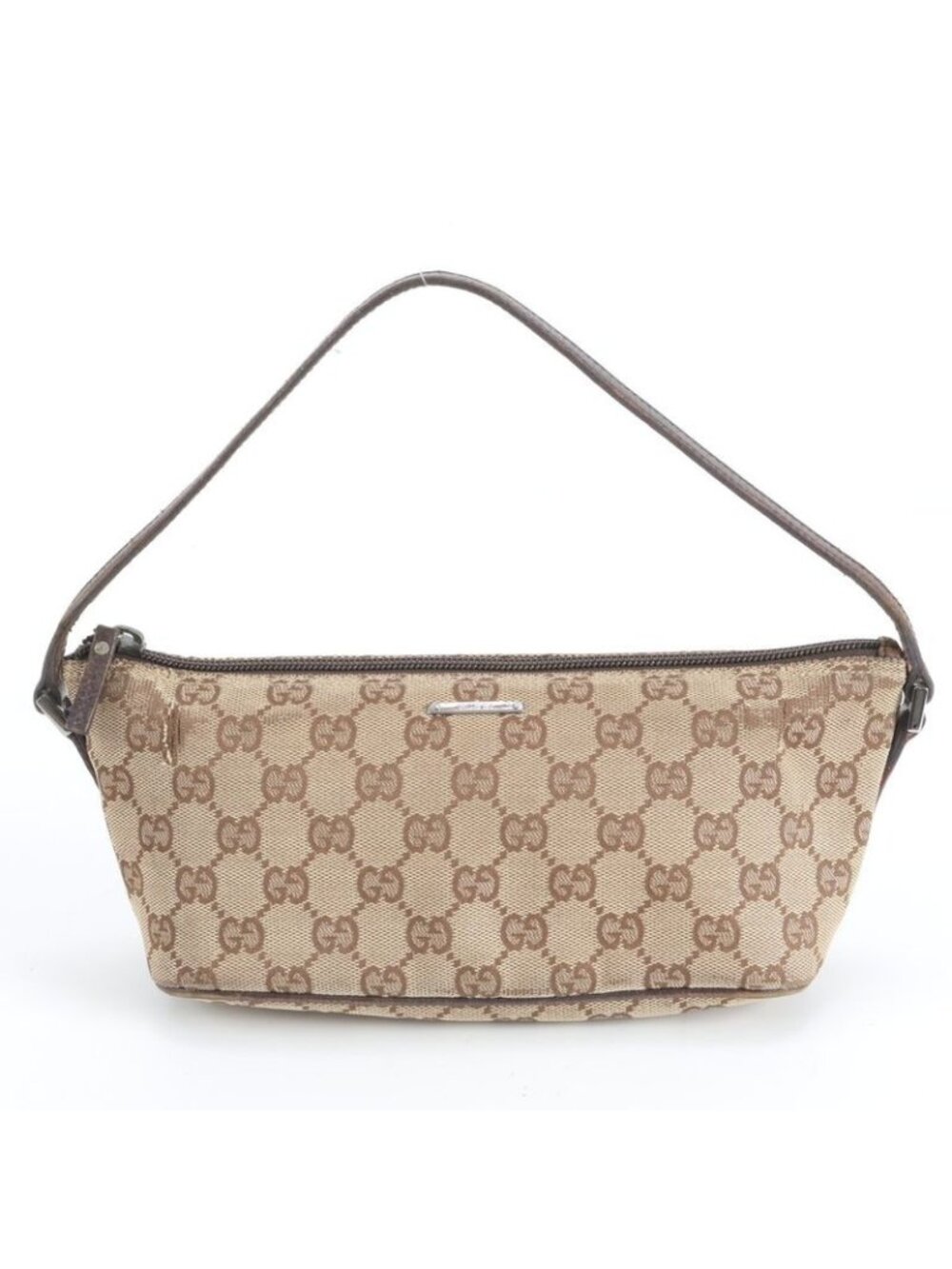 Gucci GG Canvas Leather Handbag Brown Ebm